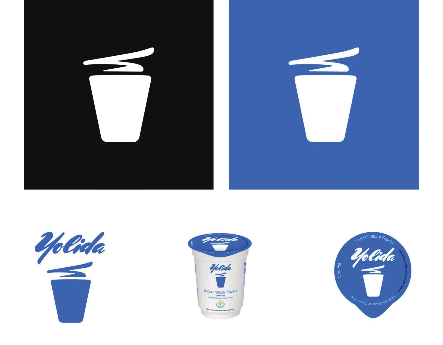 Yolida cup icon, script wordmark and yogurt cup
