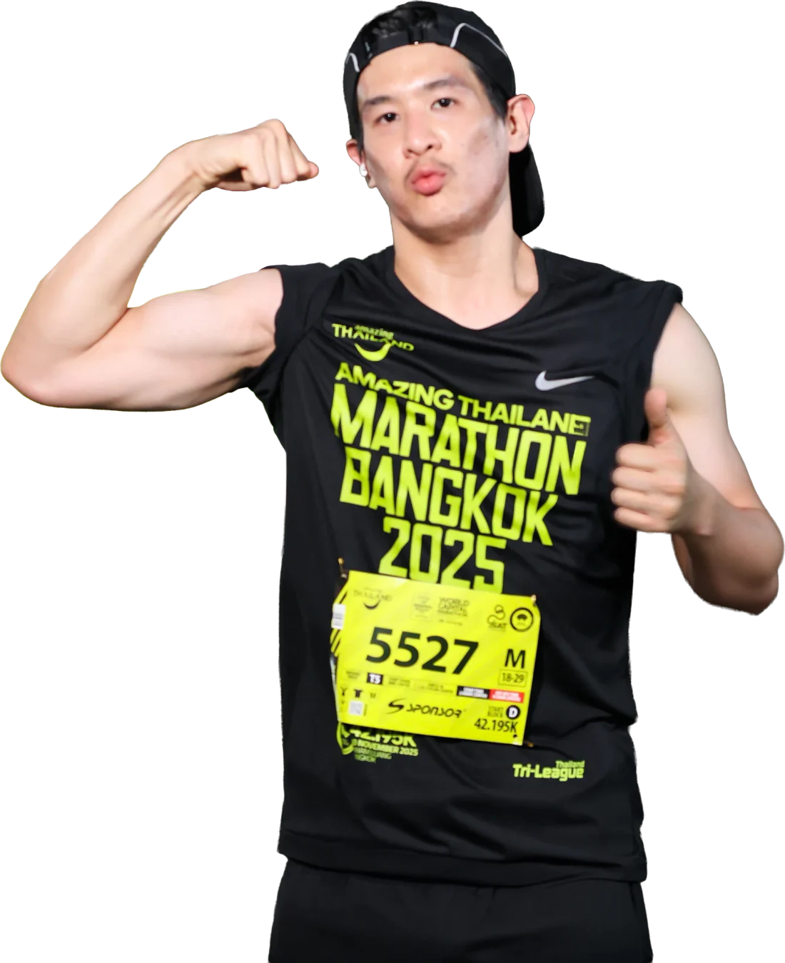 Pakawutt flexing and giving a thumbs up